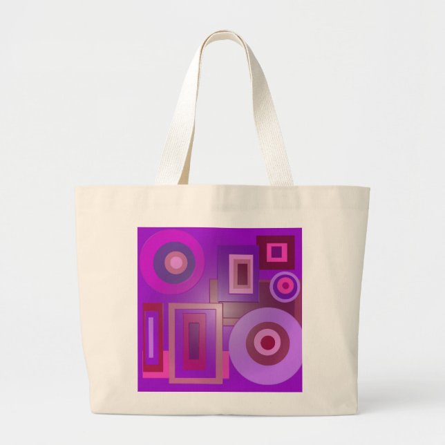 Bolsa Tote Grande círculos e quadrados roxos (Frente)
