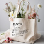 Bolsa Tote Grande Citação de Definição de Funtie Personalizada<br><div class="desc">Este design de citação de definição de Funtie é a maneira perfeita de celebrar o vínculo especial que sua irmã compartilha com seu filho como uma "Tia Divertida". Este design é algo que não só ilumina a vida dela, mas também captura a alegria e o amor únicos que ela traz...</div>