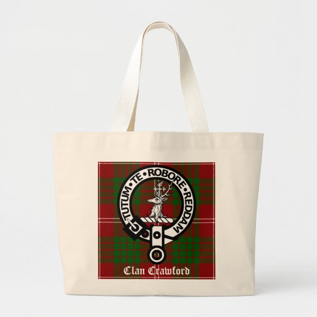 Bolsa Tote Grande Clan Crawford Crest Tartan (Frente)