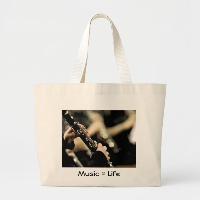Bolsa Tote Grande Clarinete - música = vida (Frente)