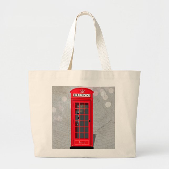 Bolsa Tote Grande Classic London Red Phone Booth with Name  (Frente)