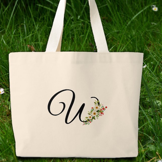 Bolsa Tote Grande Classic monogram W red white flower mother gift  (Criador carregado)