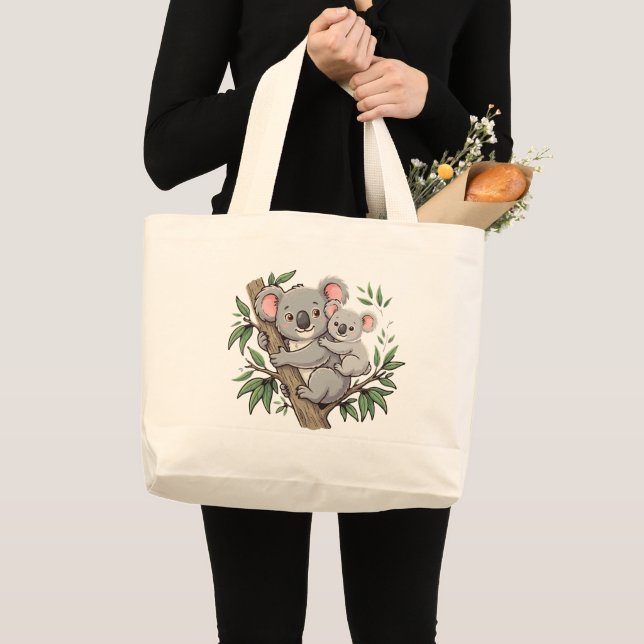 Bolsa Tote Grande Coalas fofos mãe e bebê (Frente (produto))