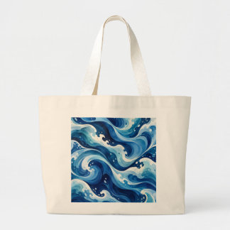 Bolsa Tote Grande Cobertura Costeira Abstrata de Ondas do Oceano Azu