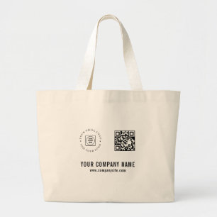 Bolsa Tote Grande Código QR de Logo Personalizado Texto Branding Pro