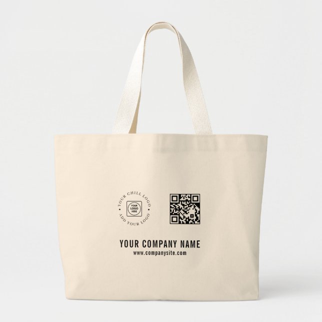 Bolsa Tote Grande Código QR de Logo Personalizado Texto Branding Pro (Frente)
