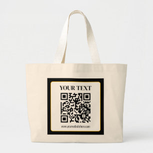 Bolsa Tote Grande Código QR empresarial com texto superior e inferio