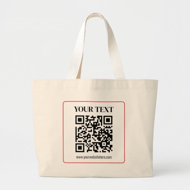 Bolsa Tote Grande Código QR simples com borda vermelha (Frente)