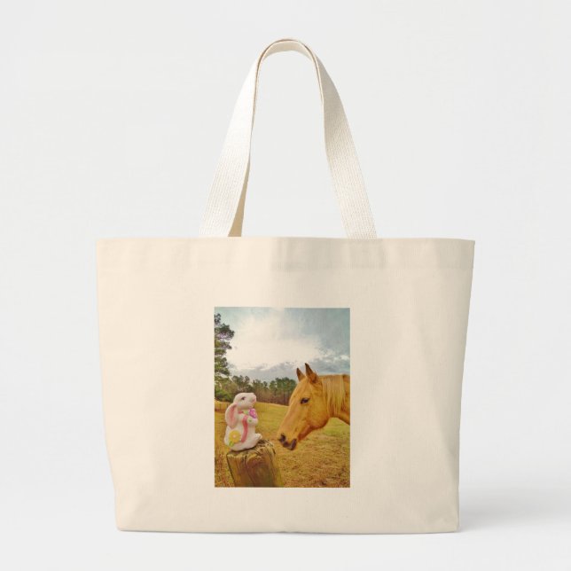 Bolsa Tote Grande Coelho branco e cavalo amarelo (Frente)