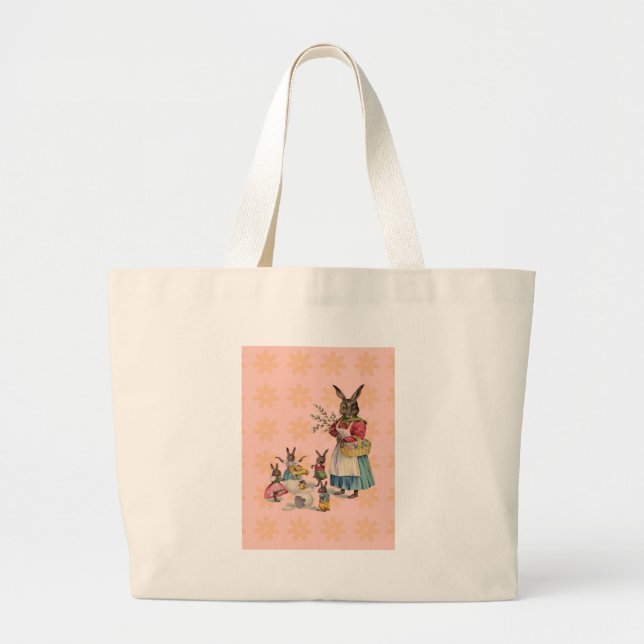 Bolsa Tote Grande Coelho de Páscoa Frango Ovos de Coelho (Frente)