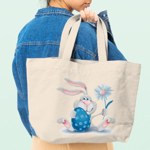 Bolsa Tote Grande Coelho-felz pascoa Segurando Flor E Ovo
