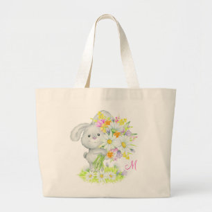 Bolsa Tote Grande Coelho Floral de Coelho com Coelho com Cor de Águ