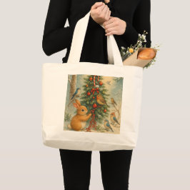 Bolsa Tote Grande Coelho florestal festivo natal doce férias 