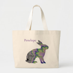 Bolsa Tote Grande Coelho Fratural Verde e Roxo com Nome
