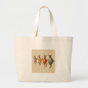 Bolsa Tote Grande Coelhos de Páscoa Vintage Dançando com Fantasias d