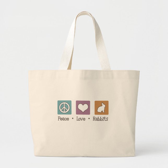 Bolsa Tote Grande Coelhos do amor da paz (Frente)