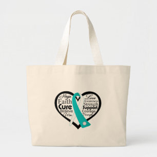 Bolsa Tote Grande Colagem da fita do coração do cancro do colo do