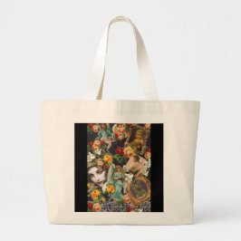 Bolsa Tote Grande Colagem da safra Retro com rendas e flores