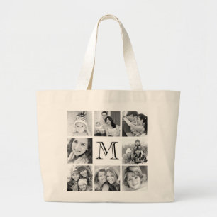 Bolsa Tote Grande Colagem de Fotos do Monograma Personalizado