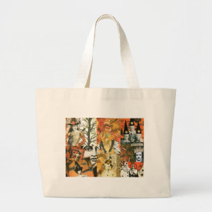 Bolsa Tote Grande Colagem do Dia das Bruxas do vintage