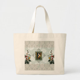 Bolsa Tote Grande Colagem Vintage Retro com rendas e flores