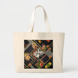 Bolsa Tote Grande Colagem Vintage Retro com rendas e flores