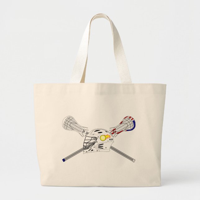 Bolsa Tote Grande Colas de lacrosse com capacete (Frente)