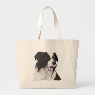 Bolsa Tote Grande Collie Preto e Branco com olhos castanhos
