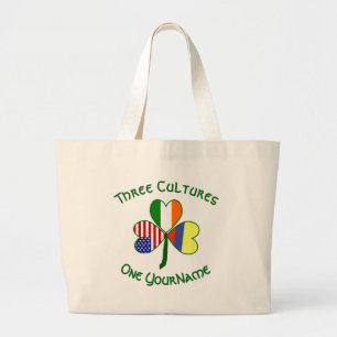 Bolsa Tote Grande Colombiana Irish American Flags Shamrock Seu Nome