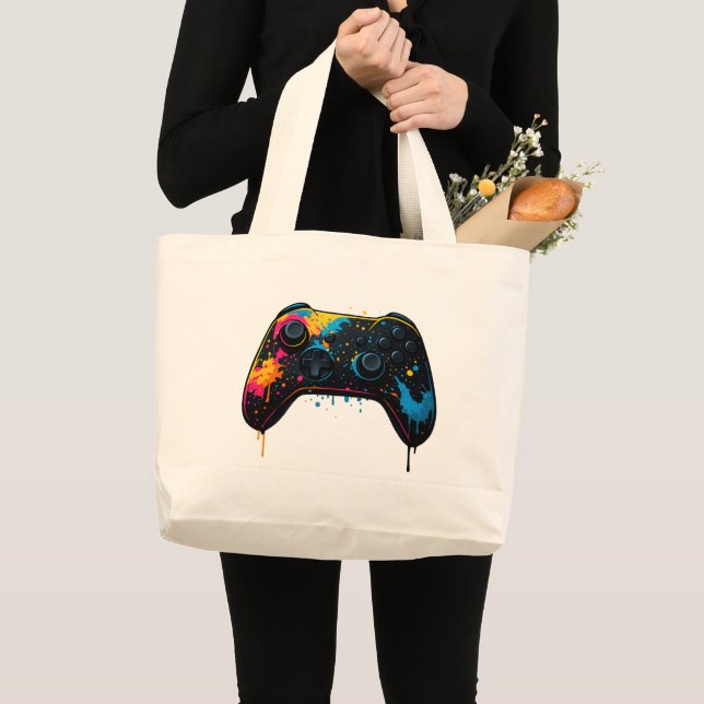 Bolsa Tote Grande Color Splash Game Controller Sticker  (Frente (produto))