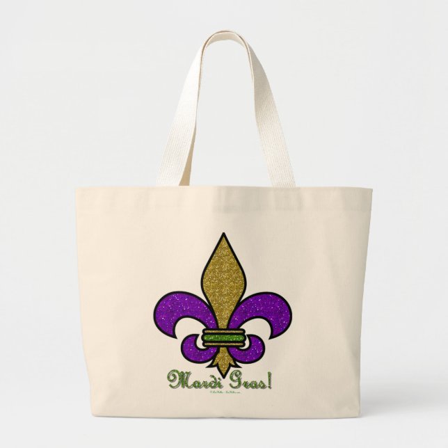 Bolsa Tote Grande Colorida Mardi Gras Fleur De Lis (Frente)