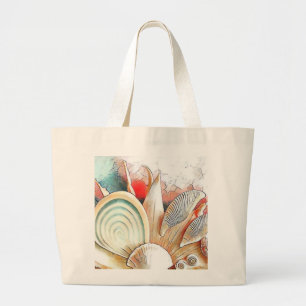 Bolsa Tote Grande Colorido Cercos na pintura aquosa de praia