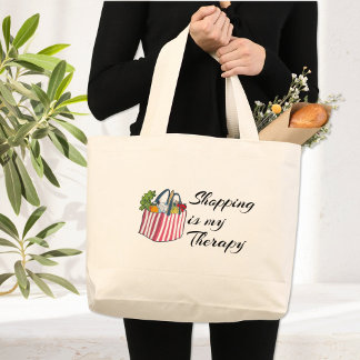 Bolsa Tote Grande Compras são minha Terapia - Saco de Compras