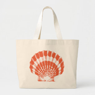 Bolsa Tote Grande Concha - laranja coral e branco
