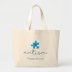 Bolsa Tote Grande conscientização do autismo peça de puzzle azul #no