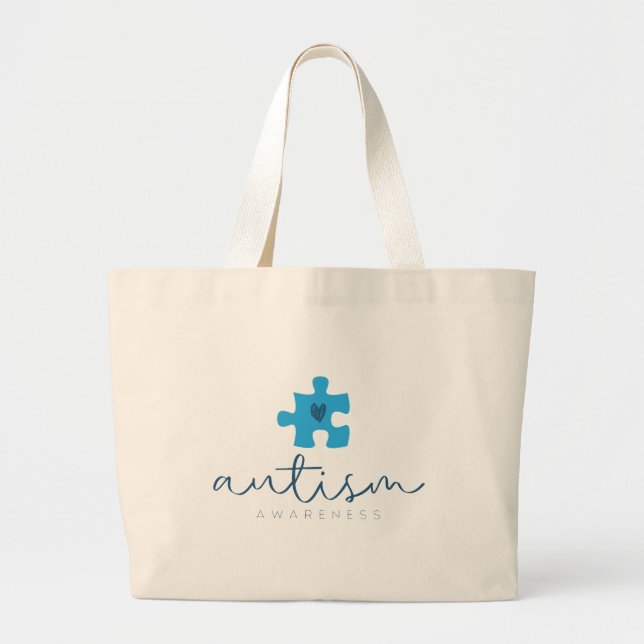 Bolsa Tote Grande conscientização do autismo peça de quebra-cabeça a (Frente)