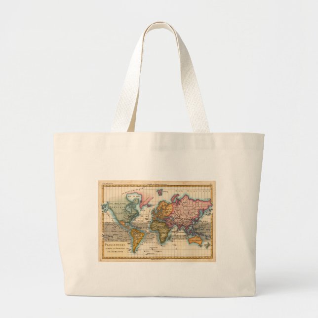 Bolsa Tote Grande Continentes Antigos do Mapa Mundial dos Anos 1700 (Frente)