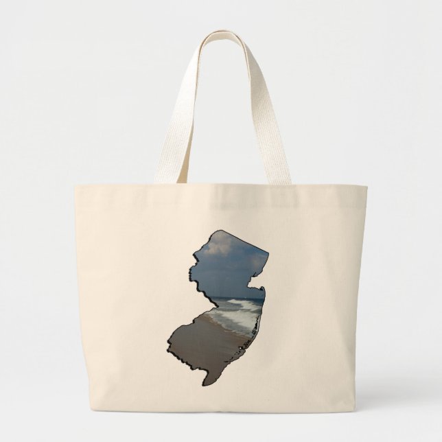 Bolsa Tote Grande Contorno do Estado de Shore de Nova Jersey (Frente)
