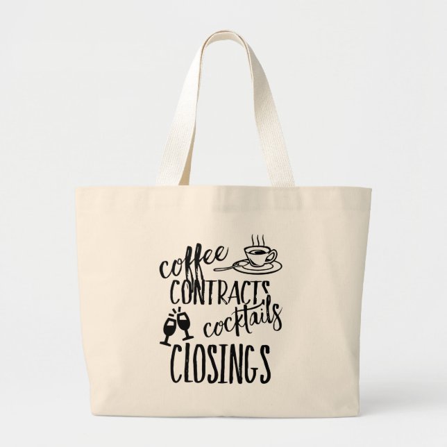 Bolsa Tote Grande Contratos De Café Cocktails Closings Imóveis (Frente)