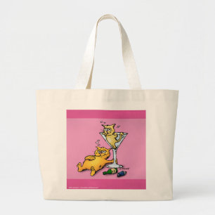 Bolsa Tote Grande Coquetéis e Kittens - Saco de Cartoon Rosa