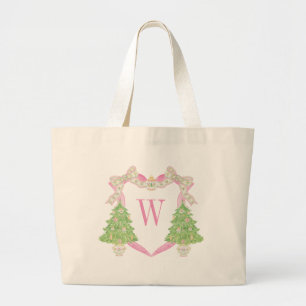Bolsa Tote Grande Cor da Água Cor Rosa Árvore de Natal Monograma Cre