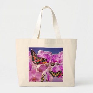 Bolsa Tote Grande Cor da água da flor da orquídea roxa rosa rosa