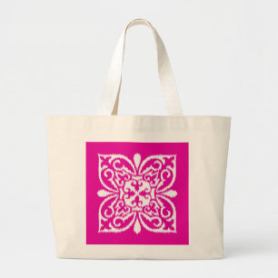 Bolsa Tote Grande Cor damasco de Ikat - profundamente - rosa e