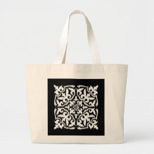 Bolsa Tote Grande Cor damasco Ikat - branco e preto