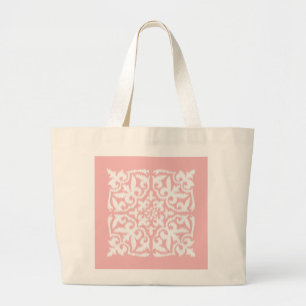 Bolsa Tote Grande Cor damasco Ikat - rosa-shell e branco