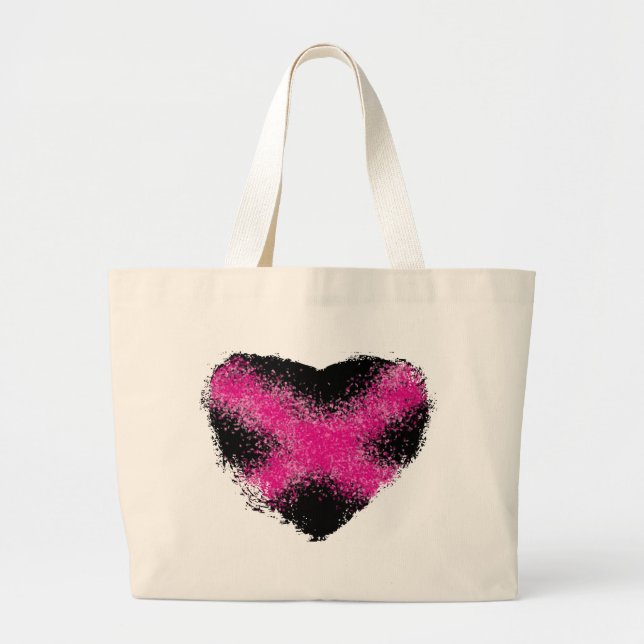 Bolsa Tote Grande Cor de rosa chocante nos pontos brilhantes pretos  (Frente)