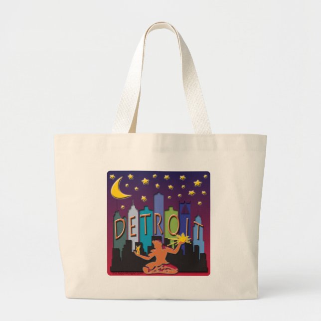 Bolsa Tote Grande Cor mega da skyline de Detroit (Frente)