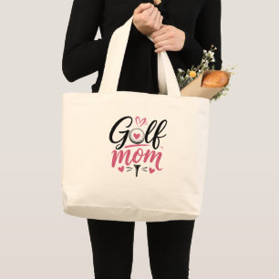 Bolsa Tote Grande Coração de Bola de Golfe Rosa Caligrafia de Mãe de