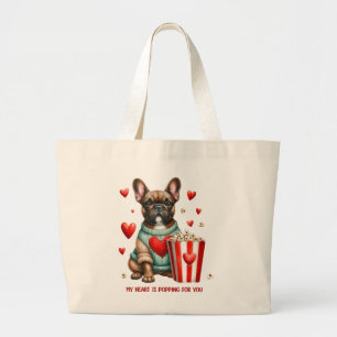 Bolsa Tote Grande Coração de Dia dos Namorados de Bulldog Francês Fo