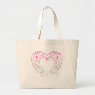 Bolsa Tote Grande Coração do Lace Gradiente Rosa